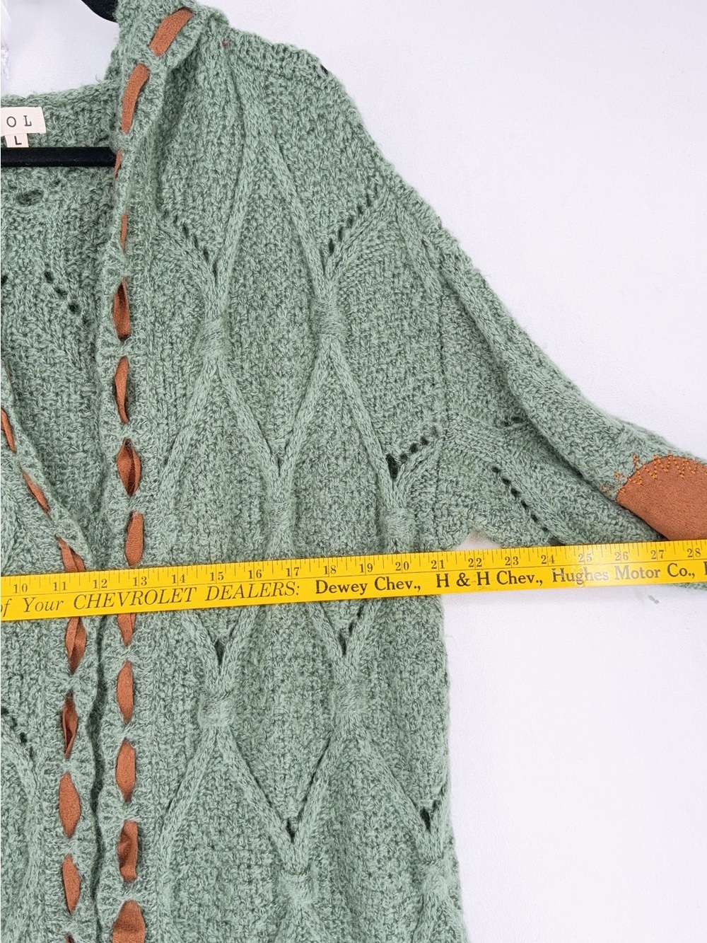 POL Cable Knit Hooded Cardigan Sweater Green L - Picture 4 of 8
